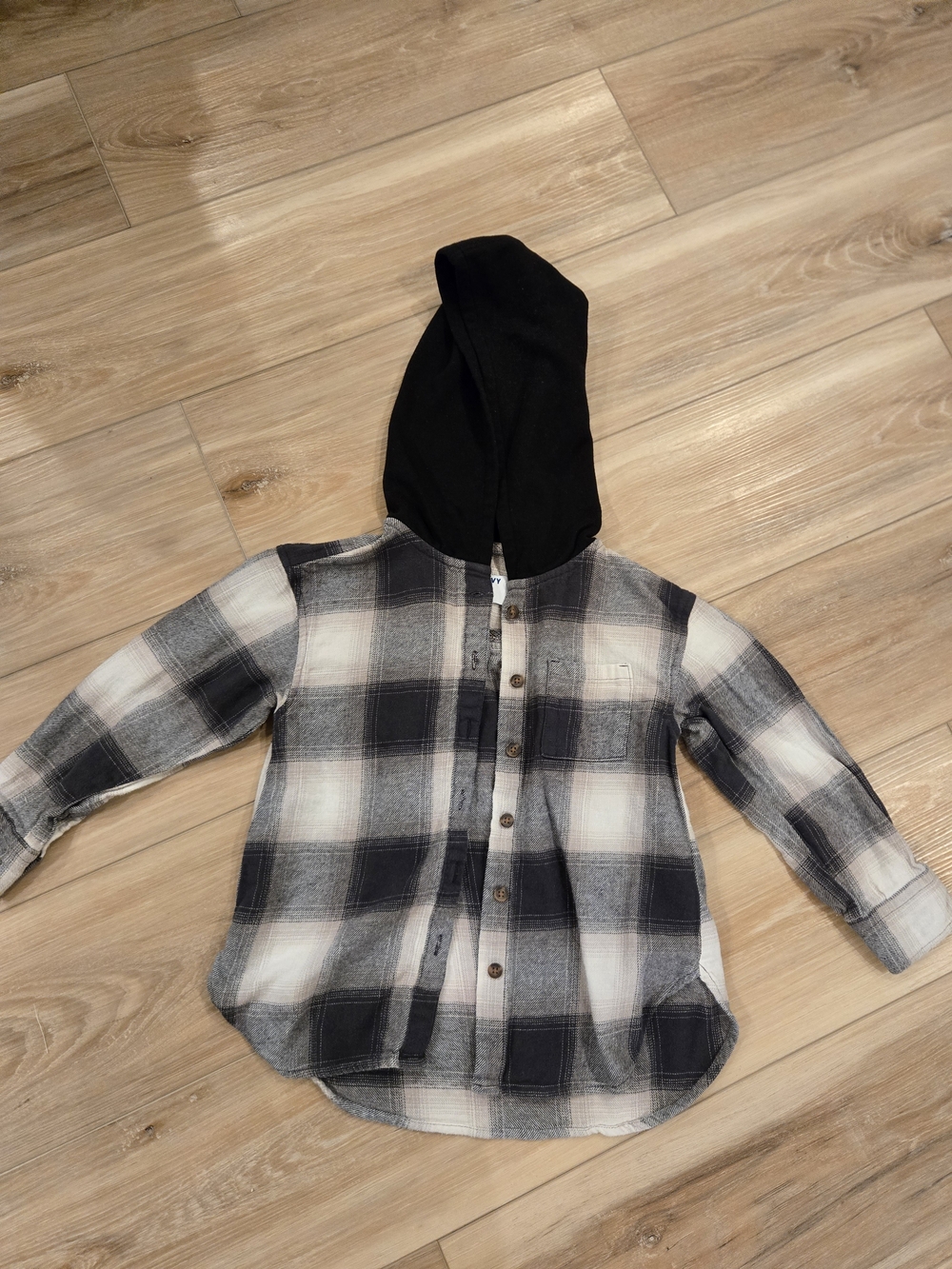 Old Navy Black and White Plaid Hooded Button-Down Shirt